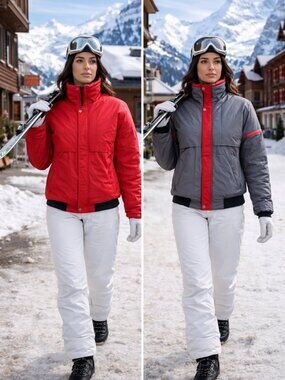 Vintage Swing West Red Puffer Ski Jacket Made USA Reversible Insulated S/M